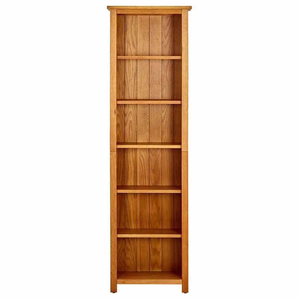 6-Tier Bookcase Solid Oak Wood Durable 52x22x180cm Brown Shelving Display Unit