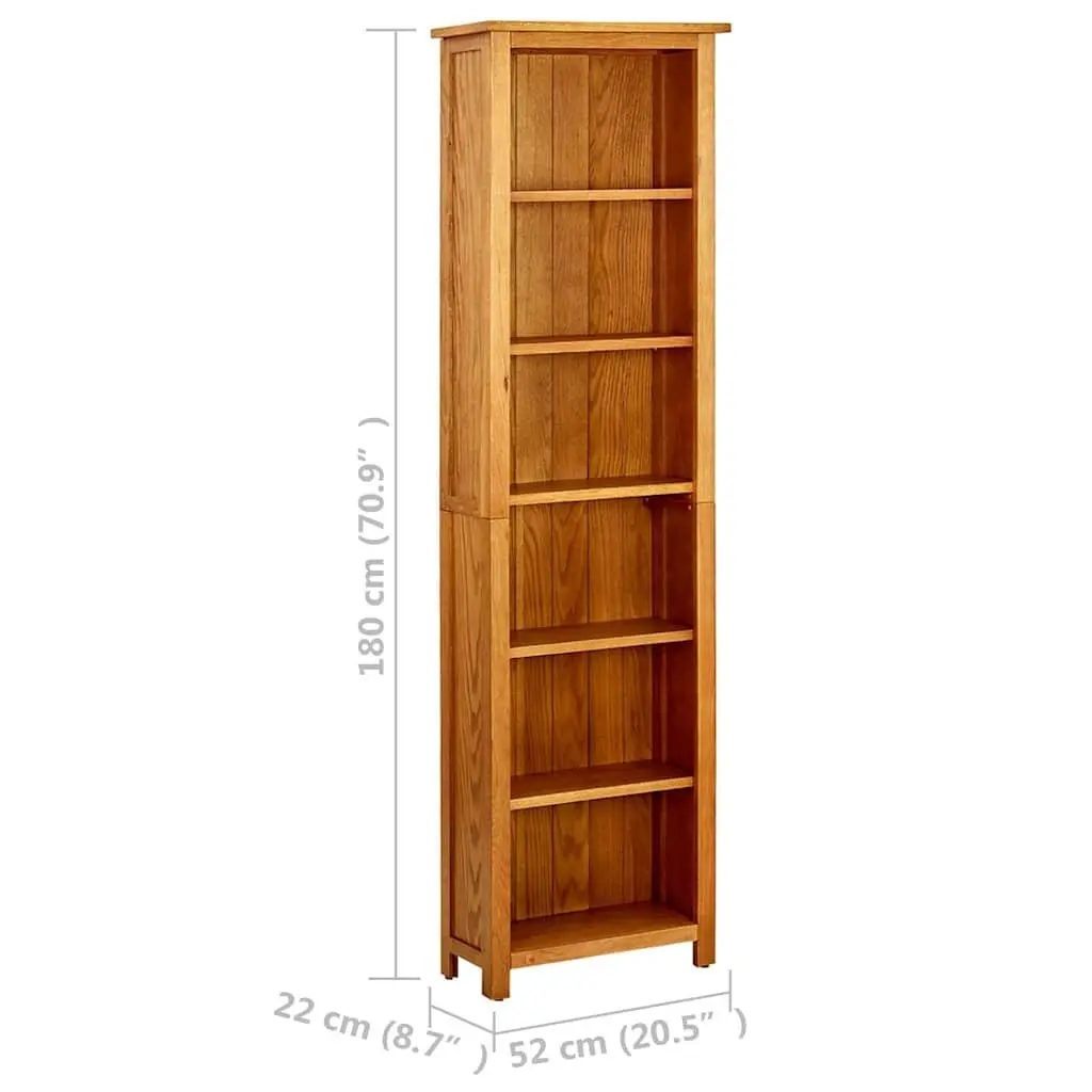 6-Tier Bookcase Solid Oak Wood Durable 52x22x180cm Brown Shelving Display Unit