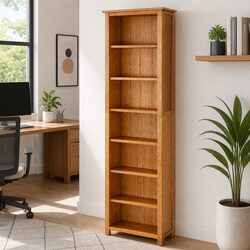 Solid Oak Wood 7-Tier Bookcase 60x22x200 cm