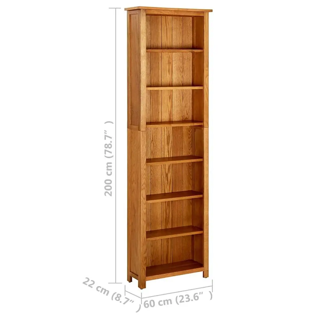 7-Tier Bookcase Solid Oak Wood Brown 60x22x200 cm Standing Shelf Storage Display