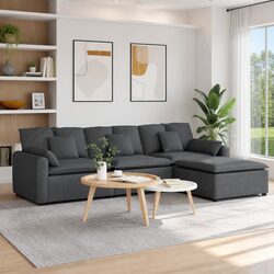 Modular Sectional Sofa with Footstool in Grey
