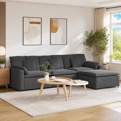Modern Design Four-Section Sofa with Footstool in Grey Velvet
