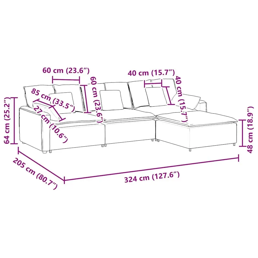 Modular Sofa Dark Grey Flexible Seating 4 Piece