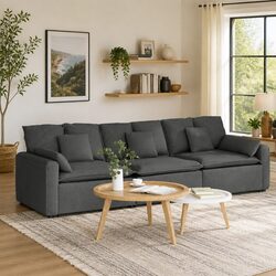 Modular Sectional Sofa: Three-Seater with Cushions in Grey