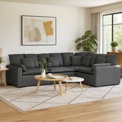 Four-Section Modular Sofa with Grey Upholstery