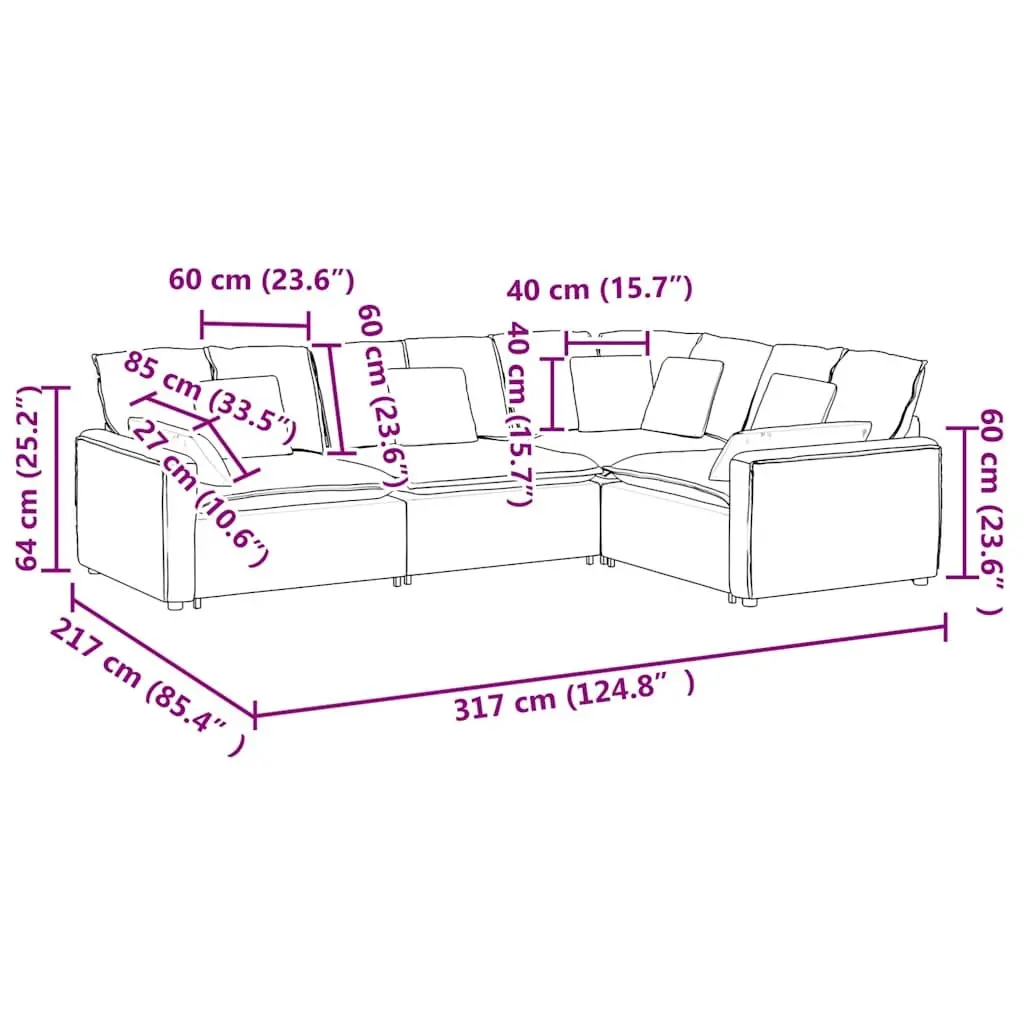 Modular Sectional Sofa Comfort Four Sections Grey Velvet