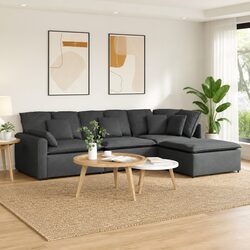 Modular Grey Sectional Sofa with Repositionable Footstool