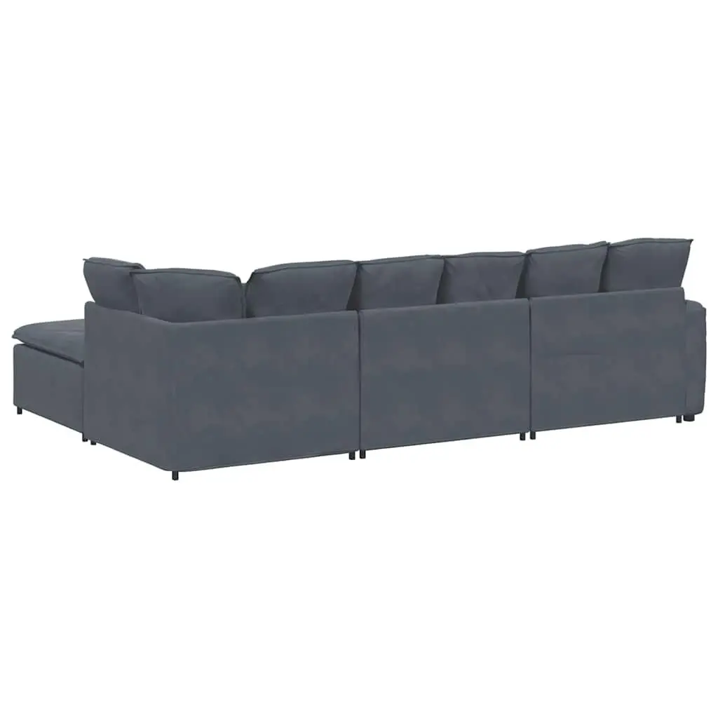 Modular Sectional Sofa with Footstool Four Sections Grey Velvet