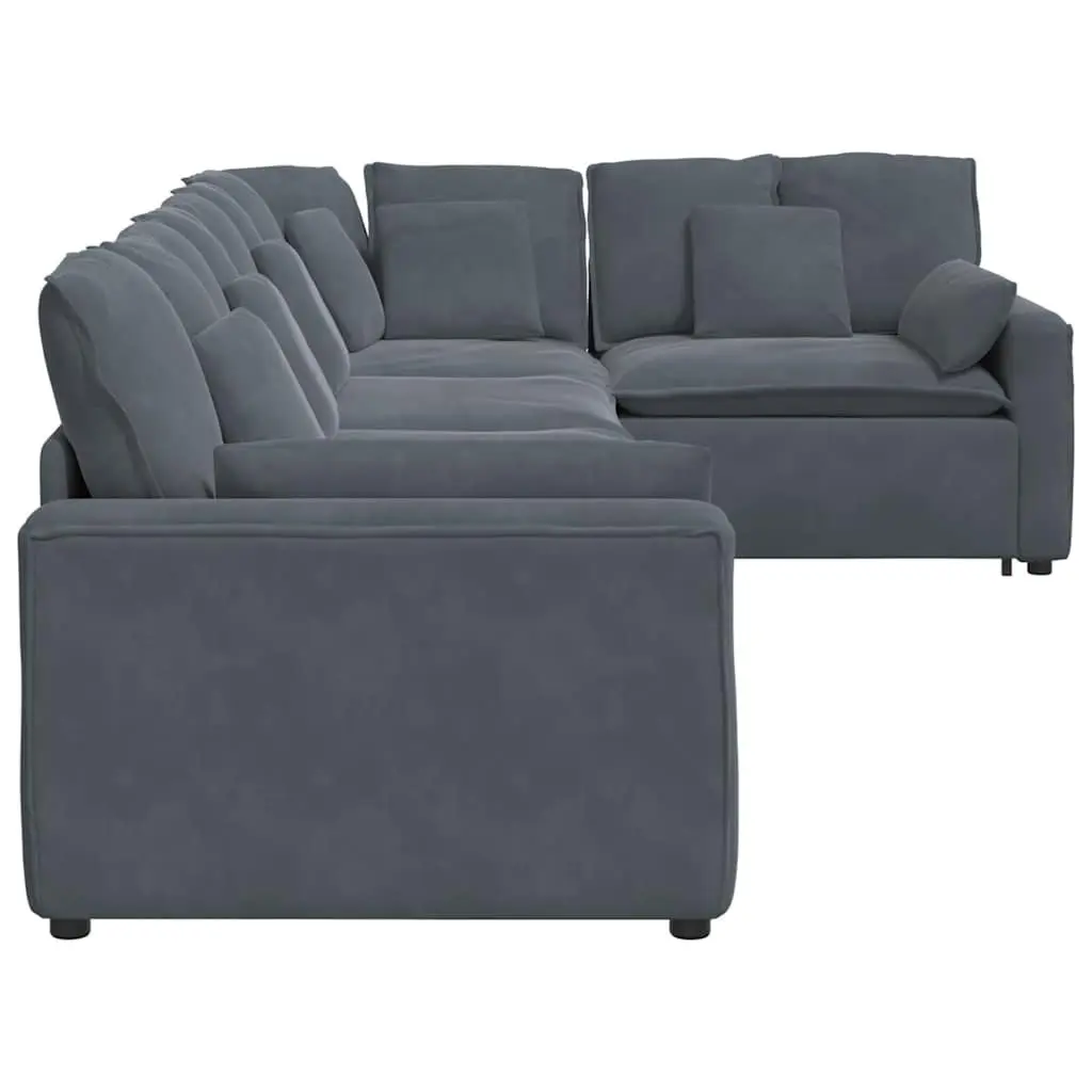 Modular Sofa Grey Velvet Cushions Five Sections Flexible Arrangement Living Room