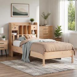 Bookcase Bed Frame 90x190cm in Solid Pine Wood