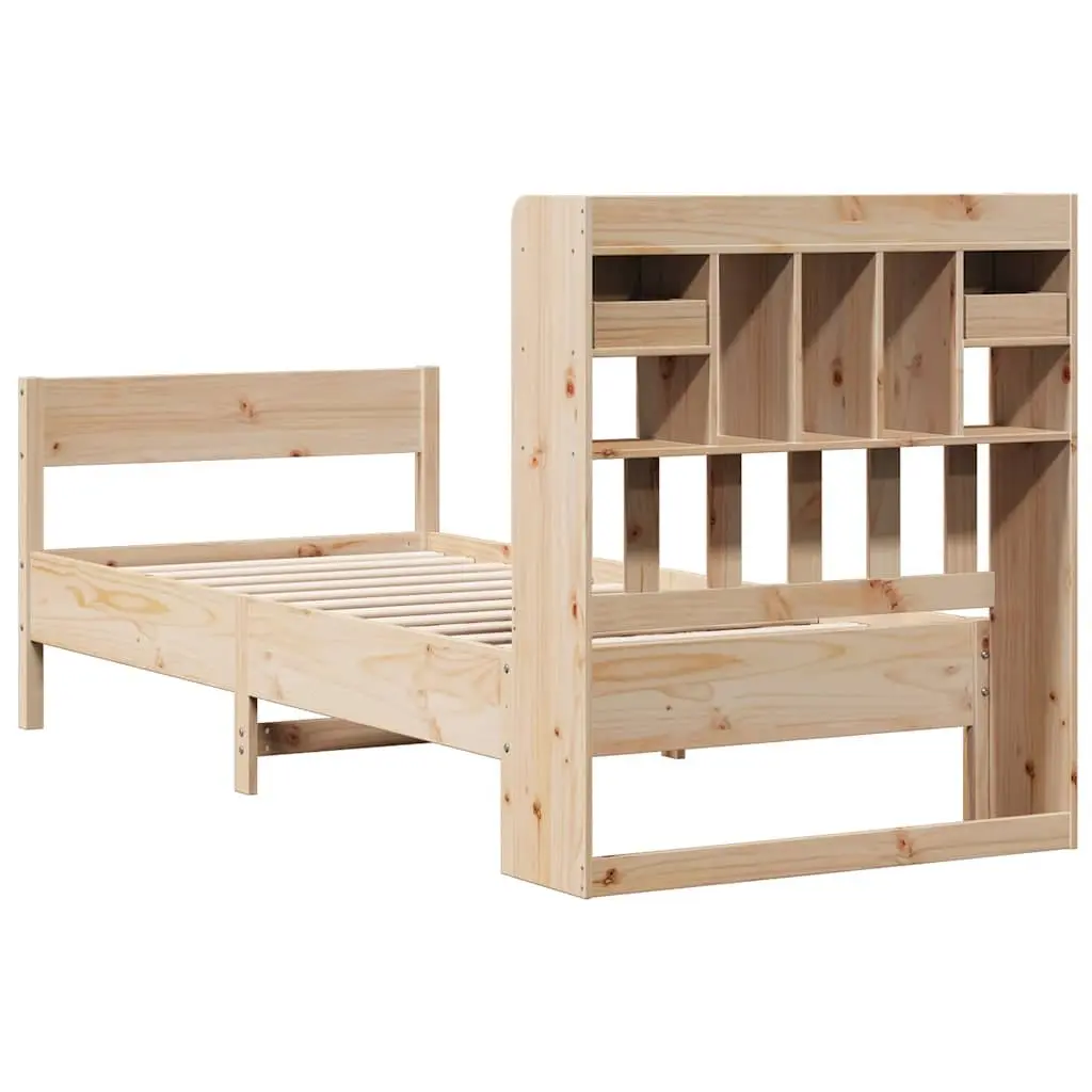 Bookcase Bed Frame Solid Pine Wood 90x190cm Brown Bedroom Furniture Headboard