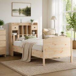Bookcase Bed Frame 90x190cm in Solid Pine Wood