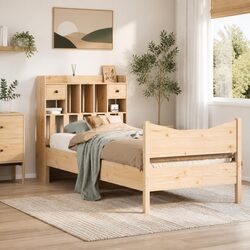 90x200 cm Bed Frame in Solid Pinewood with Storage