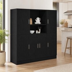 3-Piece Black Kitchen Cabinet Set with Engineered Wood Design