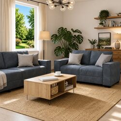 Three-Piece Grey Velvet Sofa Set with Durable Frame