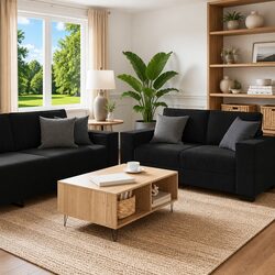 3 Piece Upholstered Sofa Set in Black Velvet