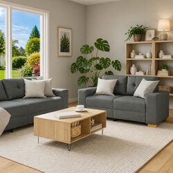 3-Piece Modular Sofa Set in Dark Grey Linen-blend