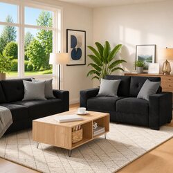 Modern Velvet Sofa Set: 3-Piece Black Lounge Furniture