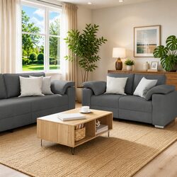 3-Piece Sofa Set in Grey Linen-Blend Material