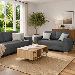 Durable 2 Piece Grey Sofa Set with Cushions