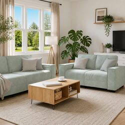 2 Piece Sofa Set in Grey Velvet with Cushions