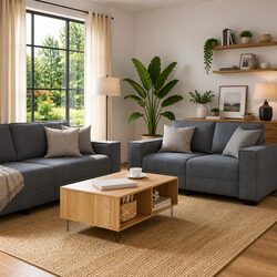 Durable Grey Velvet 2 Piece Sofa Set with Wide Armrests