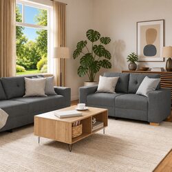 2 Piece Sofa Set in Dark Grey Fabric for Modern Spaces
