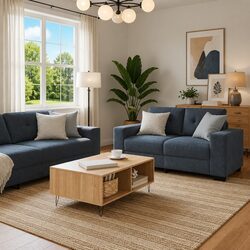 Grey Velvet Sofa Set with Padded Comfort and Support