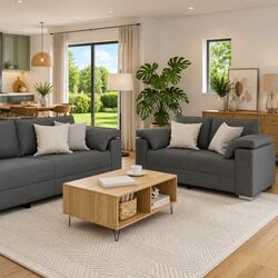 Grey Fabric 2-Seater Sofa with Metal and Plywood Frame