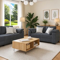 2 Piece Grey Velvet Sofa Set with Robust Construction