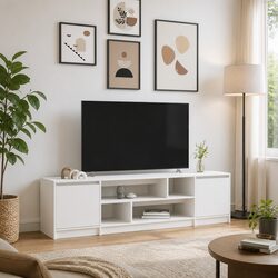 Engineered Wood TV Cabinet - White Storage Solution