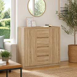 Engineered Wood Brown Sideboard with Doors and Drawers