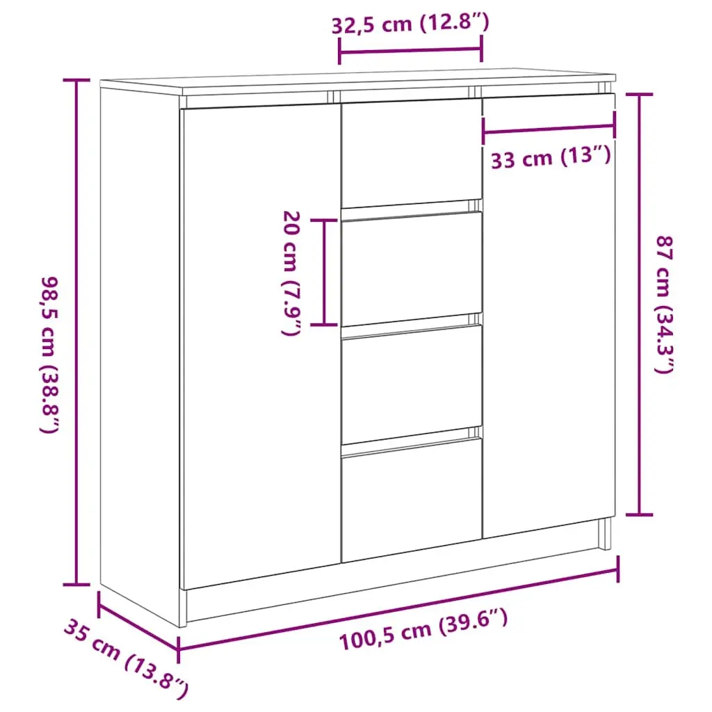 Sideboard Storage Cabinet Engineered Wood Brown Spacious Living Room