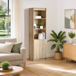 Brown Engineered Wood Highboard Storage Cabinet, 50W x 35D x 180H cm
