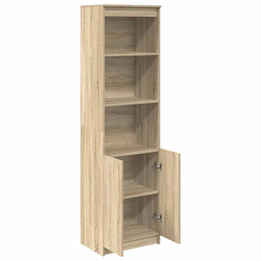 Tall Brown Engineered Wood Highboard Storage Cabinet for Organizing Dining Essentials and Household Items