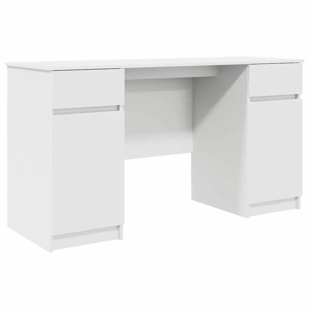Engineered Wood Desk with Drawer Storage Modern Compact Rectangular White