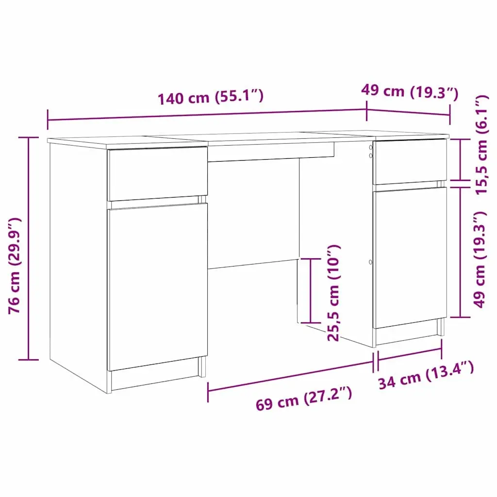 Engineered Wood Desk with Drawer Storage Modern Compact Rectangular White