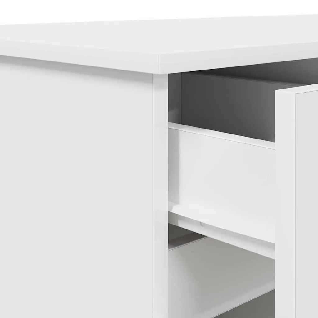 Engineered Wood Desk with Drawer Storage Modern Compact Rectangular White