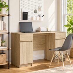 Engineered Wood Writing Desk with Drawers in Sonoma Oak