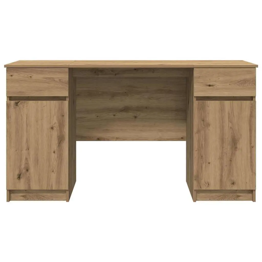 Writing Desk Engineered Wood Storage Shelves Drawers Compact Brown