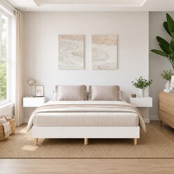 Bed Frame White 150x200 cm with Slatted Base in Engineered Wood