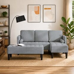 2-Piece Modular Sectional Couch in Light Grey