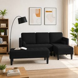Black Modular Sofa Set 2 Pieces with Polyester Upholstery