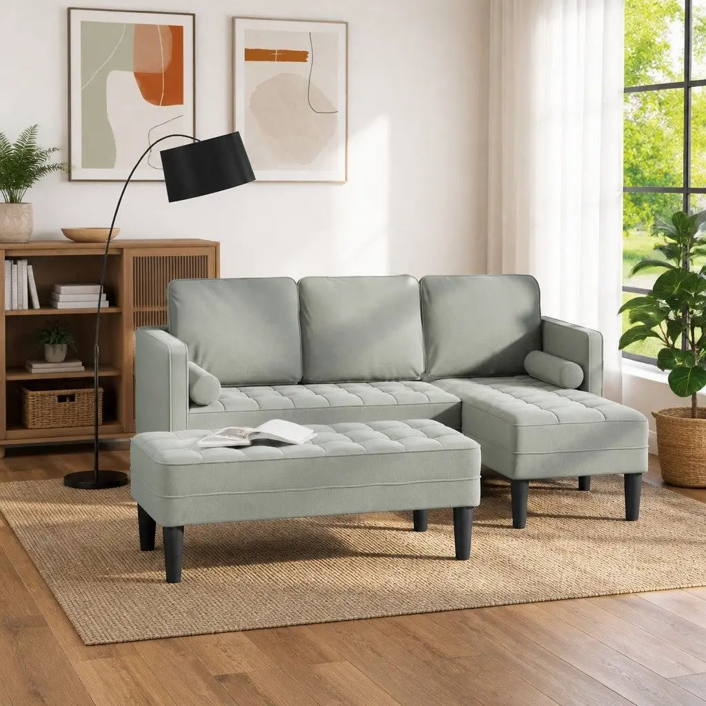 Sofa Set Modular Comfort 2 pcs Light Grey Polyester