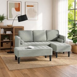 2-Piece Modular Sofa Set in Light Grey with Engineered Wood Frame