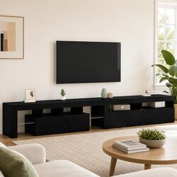 Black Oak TV Cabinet Set with LED Lighting