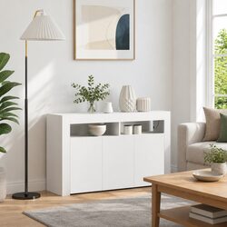 Engineered Wood White Sideboard with RGB LED Lighting
