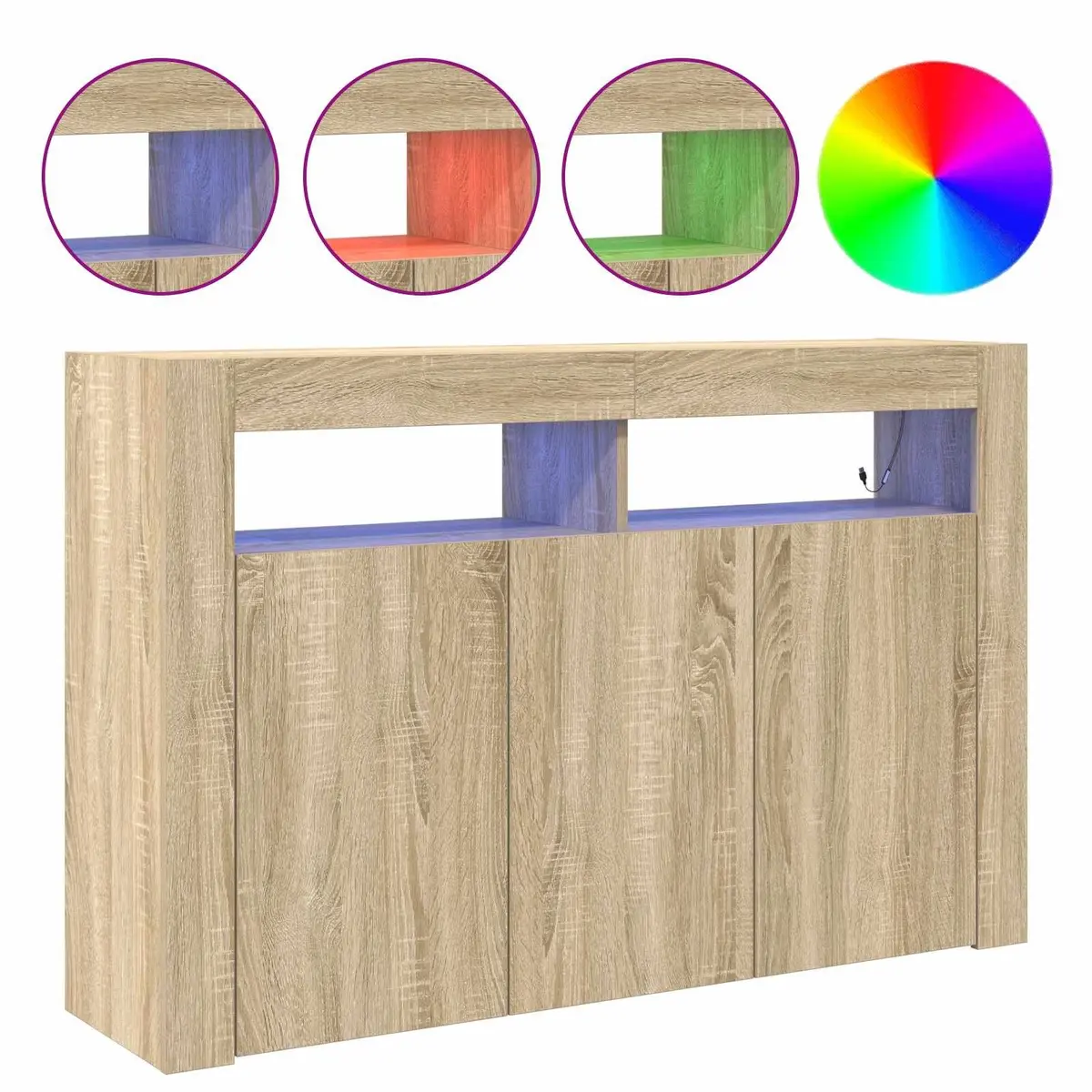 Sideboard Engineered Wood RGB LED Storage Cabinet 116x30x75cm Brown