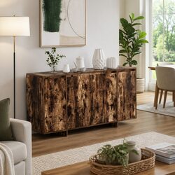 Brown Engineered Wood Sideboard Cabinet 135cm with Hinge Doors