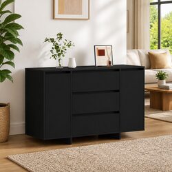 Black Rectangular Sideboard with Drawer and Storage Shelves